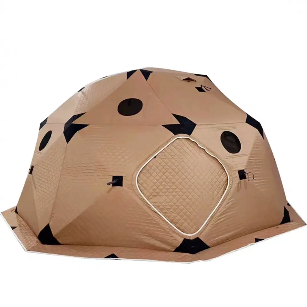 8-10 Person Insulated Ice Fishing Shelter Camping Tent for Winter Brown