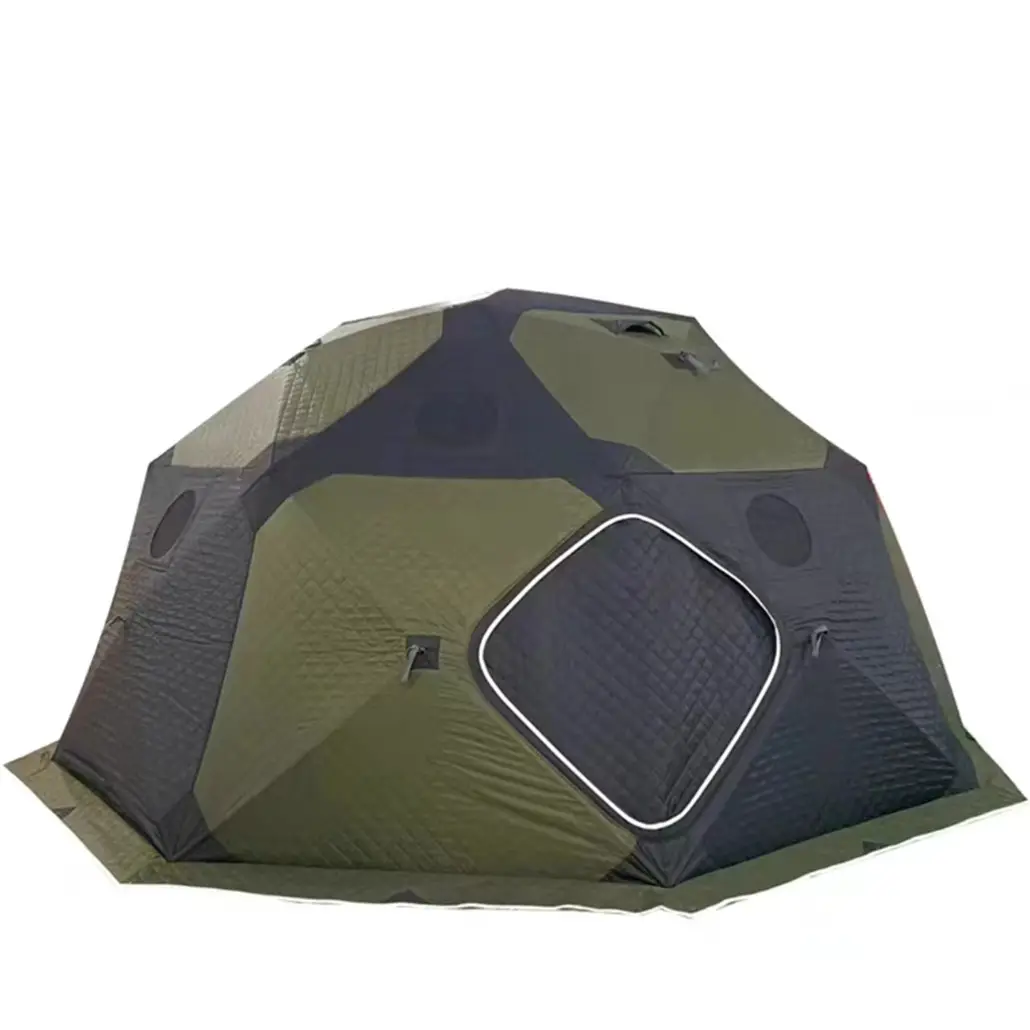 8-10 Person Insulated Ice Fishing Shelter Camping Tent for Winter Army Green