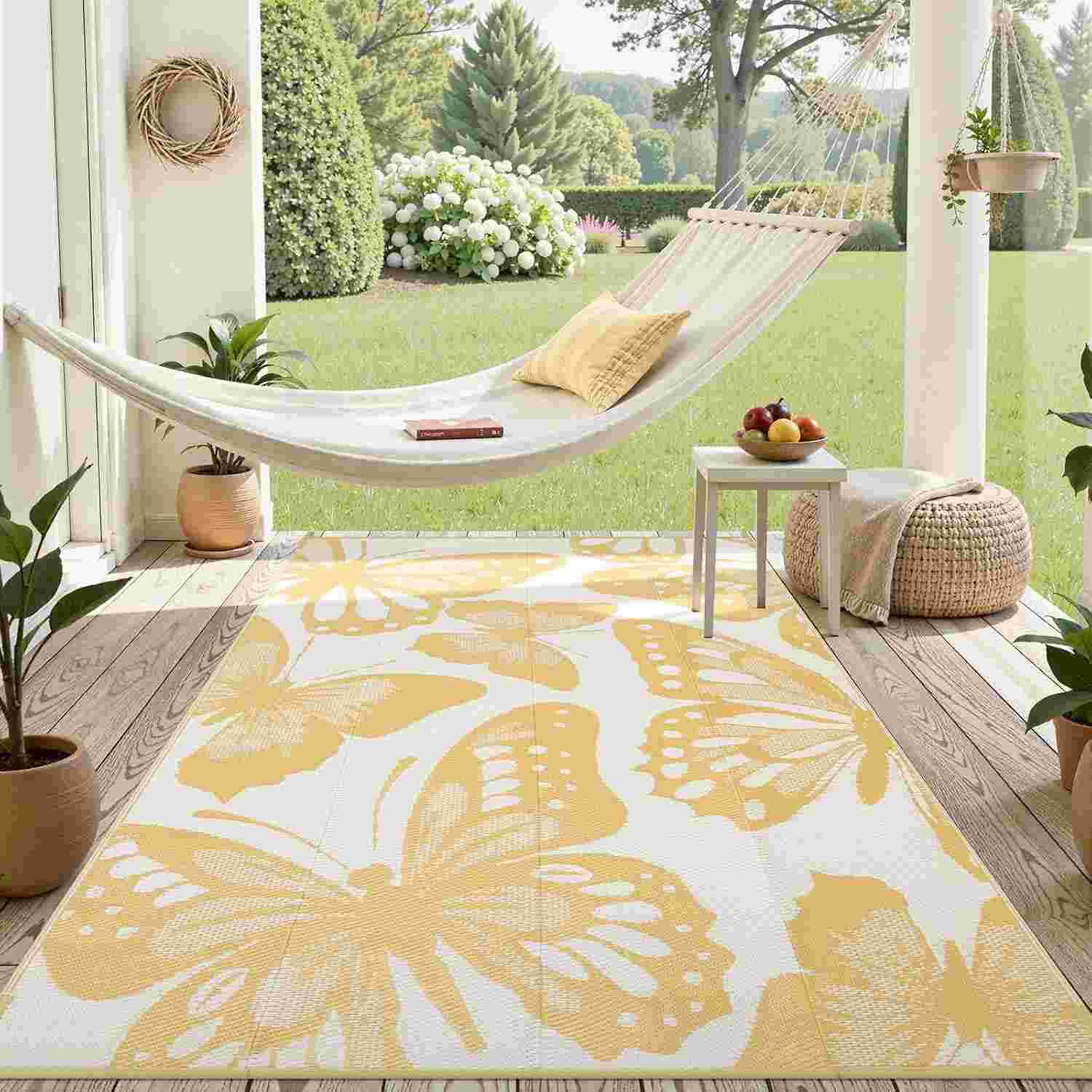 Outdoor Rug Waterproof 6x9 ft, Patio Plastic Straw Rugs for RV Camping